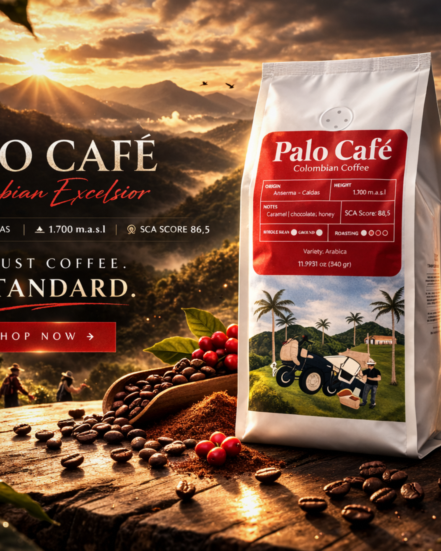 Palo Café Colombian Excelsior Coffee – Whole Bean or Ground (340g)